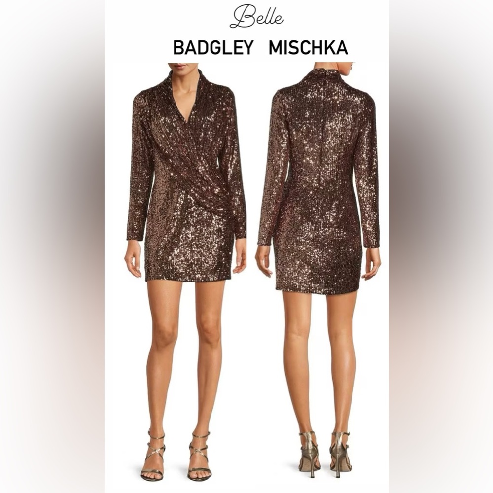 Belle Badgley Mischka
Juliana Surplice V-Neck Long Sleeve Sequin
Mini Sheath Sz0